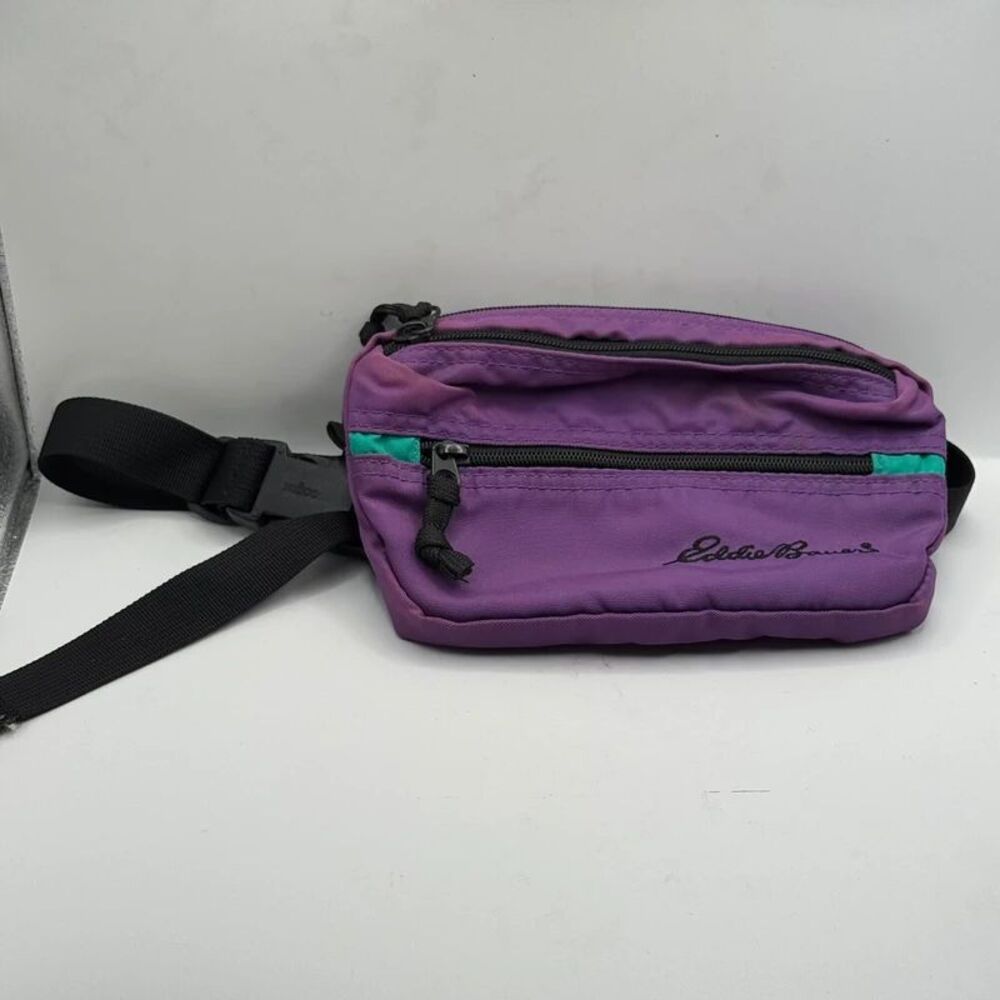 Vintage 90s Eddie Bauer Purple Teal Nylon Fanny Pack Waist Bag - Faded